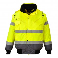 Светоотражающая контрастная куртка-бомбер Portwest C465 желтая/серая