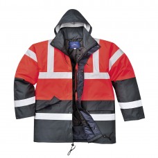 Контрастная светоотражающая дорожная куртка Portwest S466 красная/темно-синяя