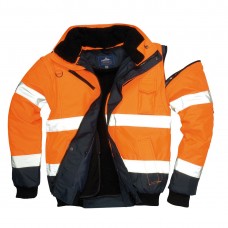 Светоотражающая контрастная куртка-бомбер Portwest C465 оранжевая/темно-синяя