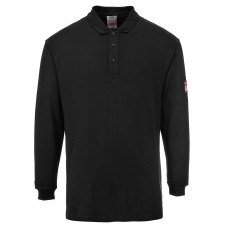 Огнестойкая антистатическая футболка-поло с длинными рукавами Portwest FR10 черная