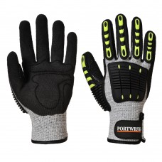 Противоударные перчатки с защитой от порезов Portwest A722 серые/черные